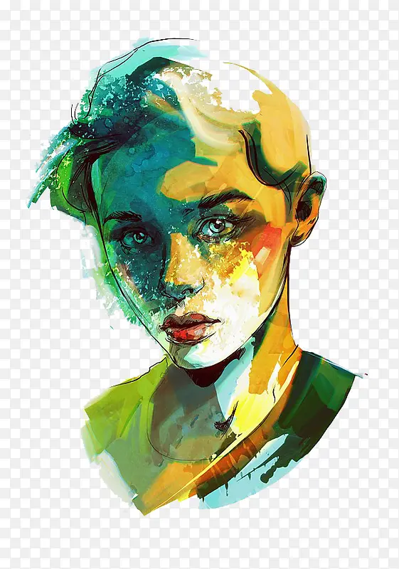 ��ɫƴ�Ӳ廭��Ůͷ��-������