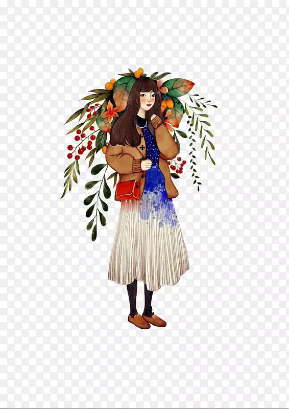 �ֻ�Ů������Ҷ�廭�ز�-������