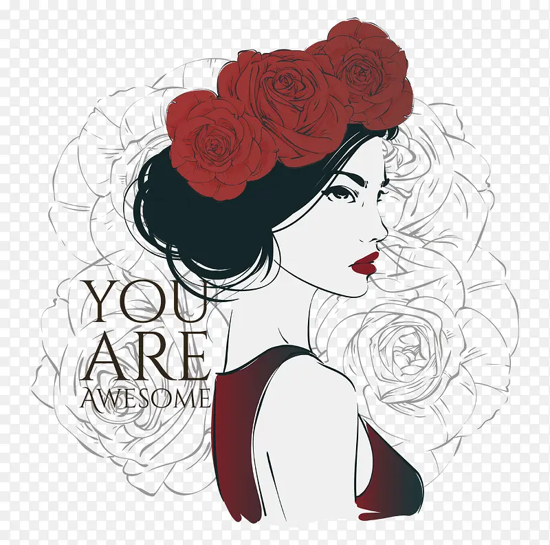 ͷ���컨��Ů�˲廭�ز�ʸ��-������