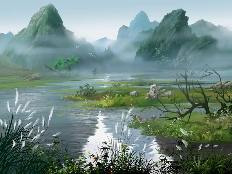 ��ɽ��ɫ�ݵز廭-������