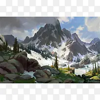 野外山峰雪景插画-空若网 野外山峰雪景插画-空若网