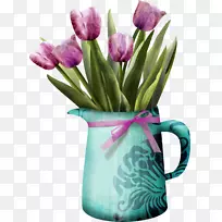 切花郁金香夹艺术花瓶-空若网 切花郁金香夹艺术花瓶-空若网