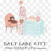 女士与桌椅生活元素插画-空若网 女士与桌椅生活元素插画-空若网