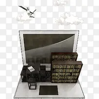 手绘卡通笔记本电脑-空若网 手绘卡通笔记本电脑-空若网