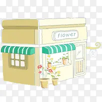 手绘黄色花店建筑-空若网 手绘黄色花店建筑-空若网