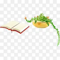 手绘书籍盆栽插画-空若网 手绘书籍盆栽插画-空若网