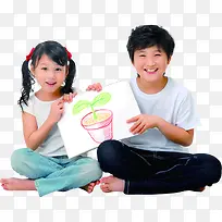 可爱儿童手绘盆栽-空若网 可爱儿童手绘盆栽-空若网