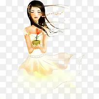 捧着爱心盆栽的姑娘-空若网 捧着爱心盆栽的姑娘-空若网