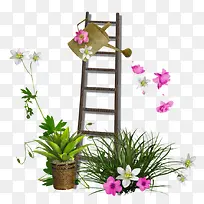 梯子 绿草 盆栽 水壶 蝴蝶png素材-空若网 梯子 绿草 盆栽 水壶 蝴蝶png素材-空若网