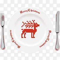 手绘红色小鹿餐盘餐具-空若网 手绘红色小鹿餐盘餐具-空若网