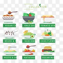 水果蔬菜沙拉汉堡西餐矢量图-空若网 水果蔬菜沙拉汉堡西餐矢量图-空若网