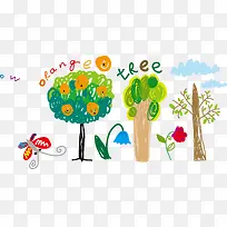 矢量手绘树蝴蝶-空若网 矢量手绘树蝴蝶-空若网