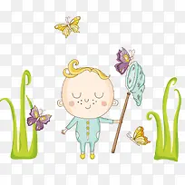卡通男孩与卡通蝴蝶-空若网 卡通男孩与卡通蝴蝶-空若网