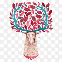 彩色鹿红色树叶-空若网 彩色鹿红色树叶-空若网