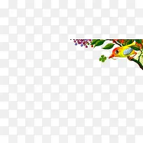 彩色鸟树枝中国风彩绘-空若网 彩色鸟树枝中国风彩绘-空若网