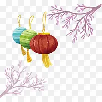 水彩手绘树枝灯笼-空若网 水彩手绘树枝灯笼-空若网