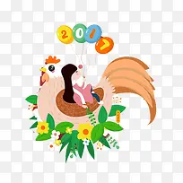 手绘扁平化鸡年海报-空若网 手绘扁平化鸡年海报-空若网