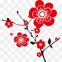 手绘树枝红色梅花图案-空若网 手绘树枝红色梅花图案-空若网