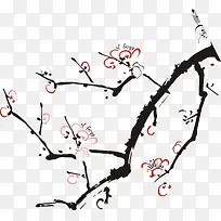 手绘红色树枝梅花-空若网 手绘红色树枝梅花-空若网