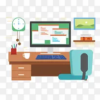矢量办公室桌电脑-空若网 矢量办公室桌电脑-空若网