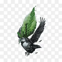 矢量鸟和叶子-空若网 矢量鸟和叶子-空若网