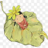 手绘荷叶卡通小女孩-空若网 手绘荷叶卡通小女孩-空若网
