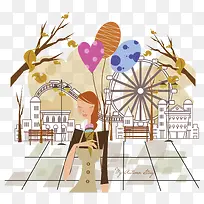 矢量手绘时尚美女气球素材-空若网 矢量手绘时尚美女气球素材-空若网