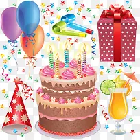 矢量生日气球和蛋糕-空若网 矢量生日气球和蛋糕-空若网