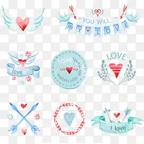 8款清新水彩爱心元素矢量图-空若网 8款清新水彩爱心元素矢量图-空若网