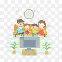 卡通欢乐一家人看电视PNG-空若网 卡通欢乐一家人看电视PNG-空若网