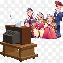 卡通韩国一家人看电视矢量-空若网 卡通韩国一家人看电视矢量-空若网