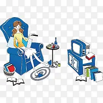 手绘女孩休闲看电视-空若网 手绘女孩休闲看电视-空若网