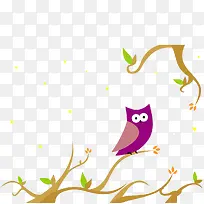 矢量手绘树枝上的猫头鹰-空若网 矢量手绘树枝上的猫头鹰-空若网