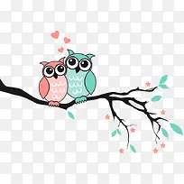 树枝上的卡通猫头鹰-空若网 树枝上的卡通猫头鹰-空若网