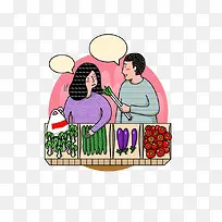 夫妻买菜插画-空若网 夫妻买菜插画-空若网