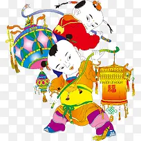 手绘灯笼娃娃快乐新春-空若网 手绘灯笼娃娃快乐新春-空若网