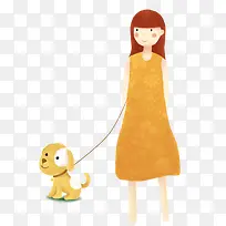 手绘卡通小女孩遛狗-空若网 手绘卡通小女孩遛狗-空若网