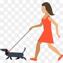 遛狗的女人人物插画-空若网 遛狗的女人人物插画-空若网