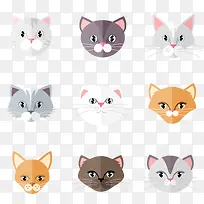 扁平化猫咪头像矢量素材-空若网 扁平化猫咪头像矢量素材-空若网