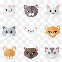 扁平化猫咪头像矢量素材-空若网 扁平化猫咪头像矢量素材-空若网
