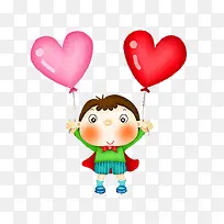 卡通小孩爱心气球-空若网 卡通小孩爱心气球-空若网