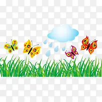 手绘小草蝴蝶云朵雨滴-空若网 手绘小草蝴蝶云朵雨滴-空若网