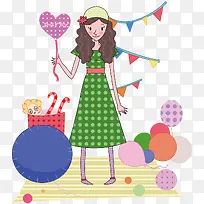 拿着气球小女孩图矢量-空若网 拿着气球小女孩图矢量-空若网