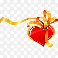 红色卡通爱心黄色彩带-空若网 红色卡通爱心黄色彩带-空若网