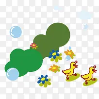 矢量卡通可爱小鸡小花气泡-空若网 矢量卡通可爱小鸡小花气泡-空若网