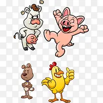 矢量卡通可爱动物素材小鸡猪狗牛-空若网 矢量卡通可爱动物素材小鸡猪狗牛-空若网