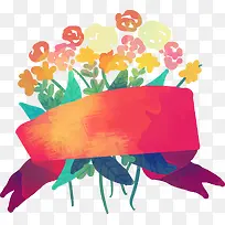 水彩花卉飘带装饰-空若网 水彩花卉飘带装饰-空若网