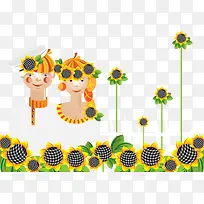 矢量手绘向日葵情侣-空若网 矢量手绘向日葵情侣-空若网