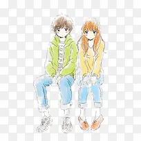 手绘水彩情侣-空若网 手绘水彩情侣-空若网