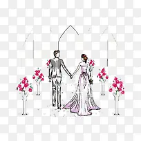 卡通手绘新人情侣插画矢量素材-空若网 卡通手绘新人情侣插画矢量素材-空若网